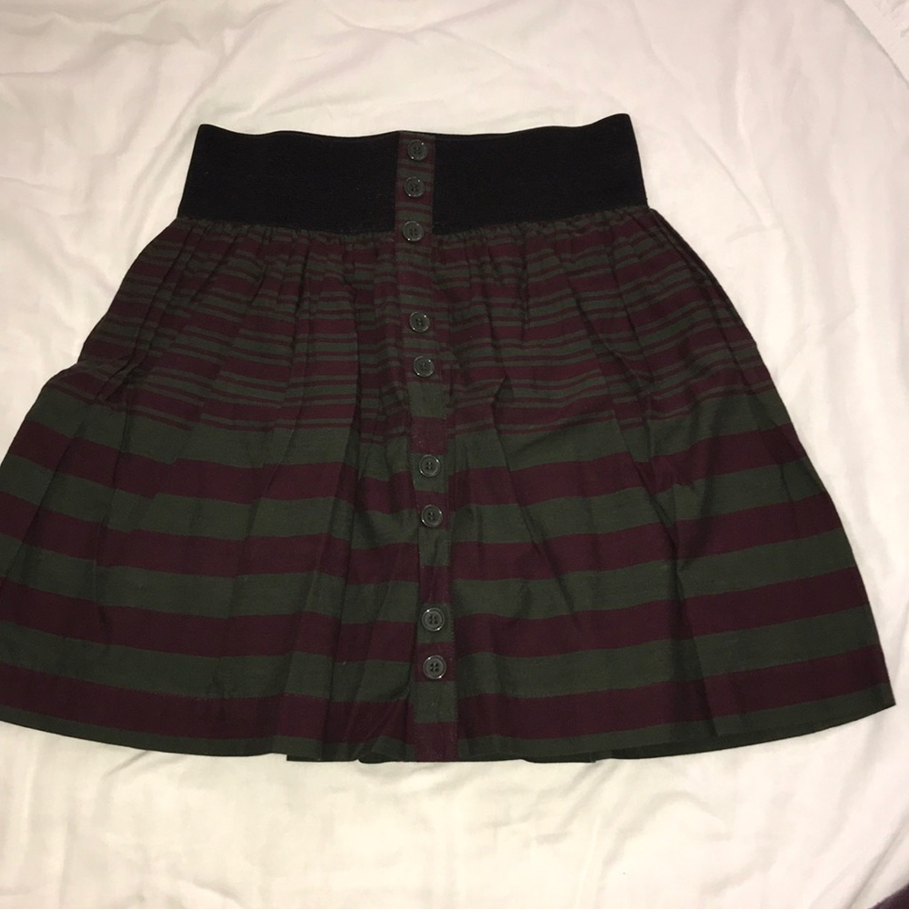 Striped Skater Skirt w Buttons & Elastic Waistband